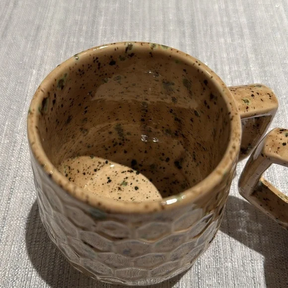 Hand glazed ceramic mugs (2) honeycomb with square handles.Gorgeous Carmel color - Picture 2 of 5
